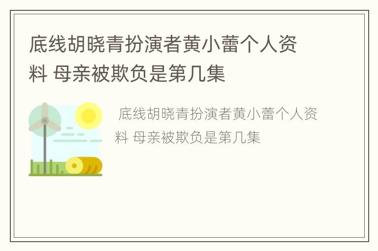 底线胡晓青扮演者黄小蕾个人资料 母亲被欺负是第几集
