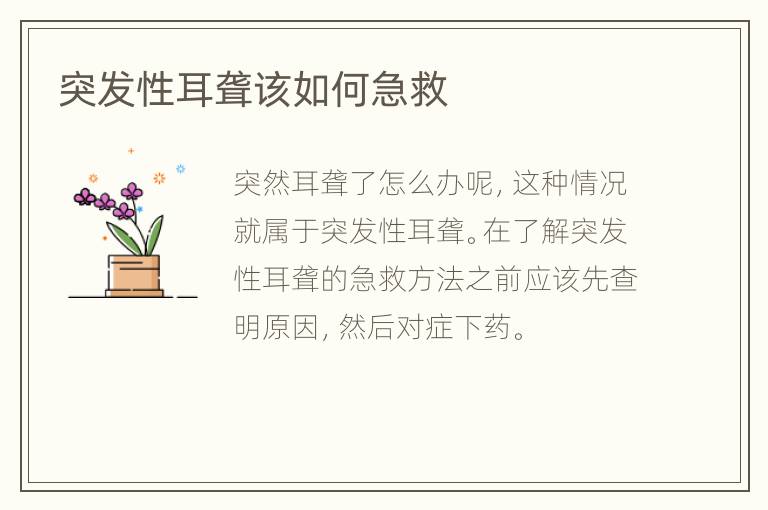 突发性耳聋该如何急救