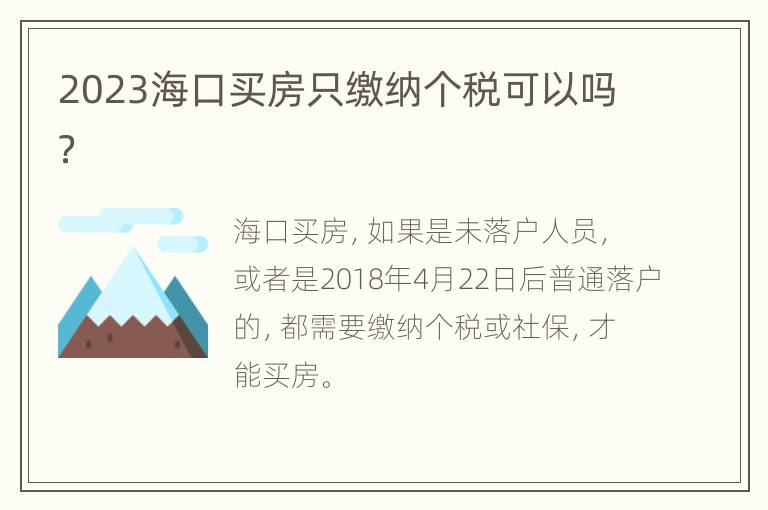 2023海口买房只缴纳个税可以吗？
