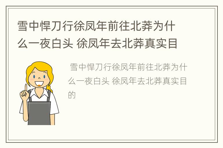 雪中悍刀行徐凤年前往北莽为什么一夜白头 徐凤年去北莽真实目的