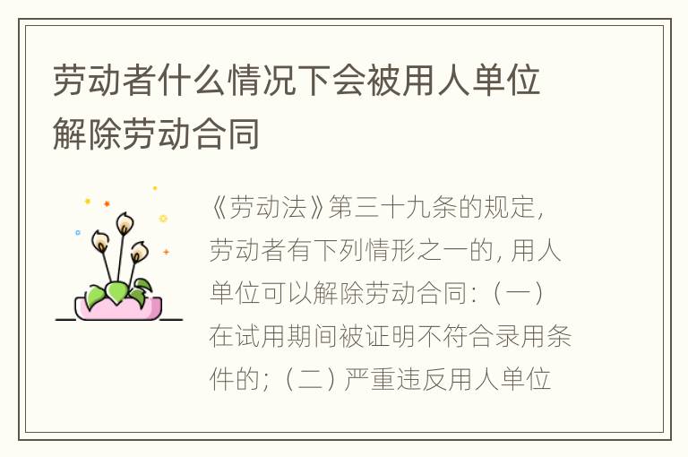 劳动者什么情况下会被用人单位解除劳动合同