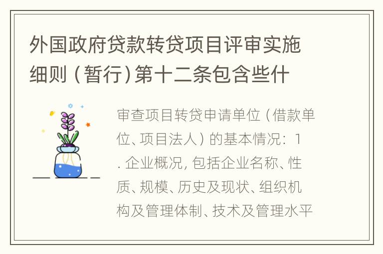 外国政府贷款转贷项目评审实施细则（暂行）第十二条包含些什么内容