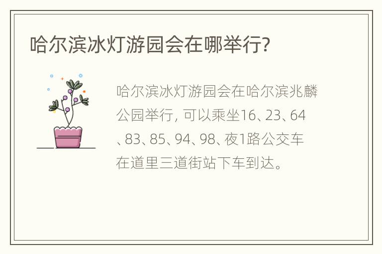 哈尔滨冰灯游园会在哪举行？