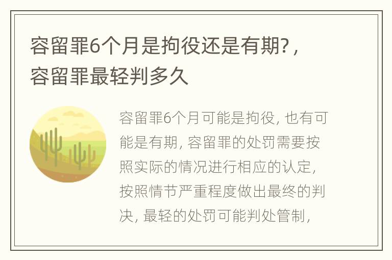 容留罪6个月是拘役还是有期？，容留罪最轻判多久