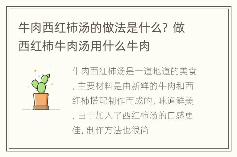 牛肉西红柿汤的做法是什么？ 做西红柿牛肉汤用什么牛肉