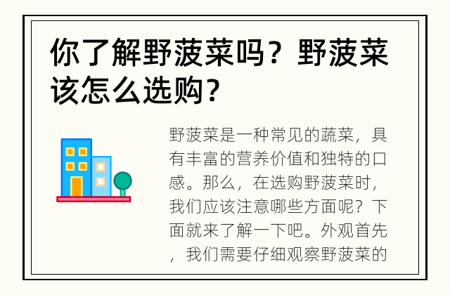 你了解野菠菜吗？ 野菠菜该怎么选购？