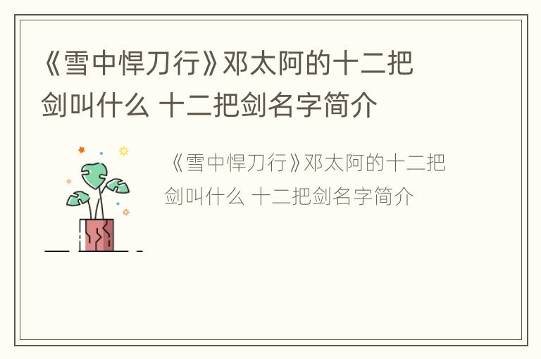《雪中悍刀行》邓太阿的十二把剑叫什么 十二把剑名字简介