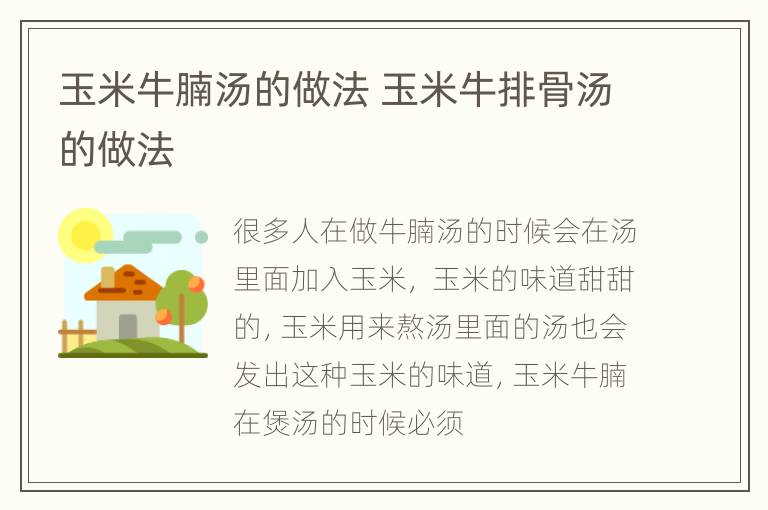 玉米牛腩汤的做法 玉米牛排骨汤的做法