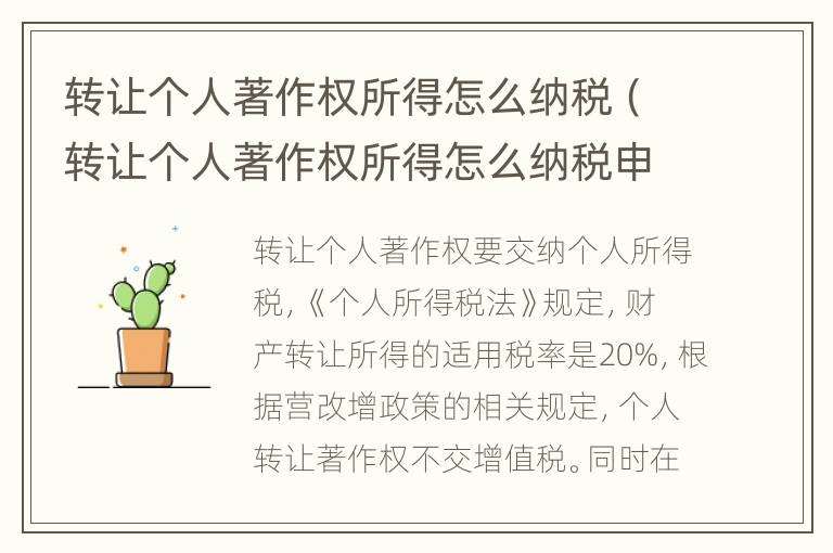 转让个人著作权所得怎么纳税（转让个人著作权所得怎么纳税申报）