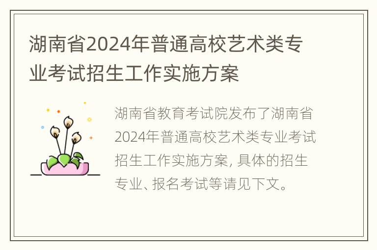 湖南省2024年普通高校艺术类专业考试招生工作实施方案