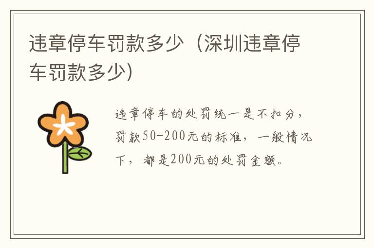 违章停车罚款多少（深圳违章停车罚款多少）