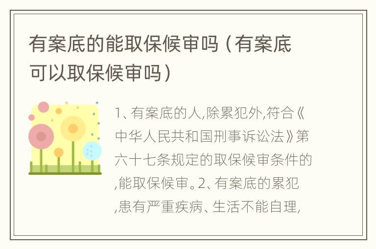 有案底的能取保候审吗（有案底可以取保候审吗）