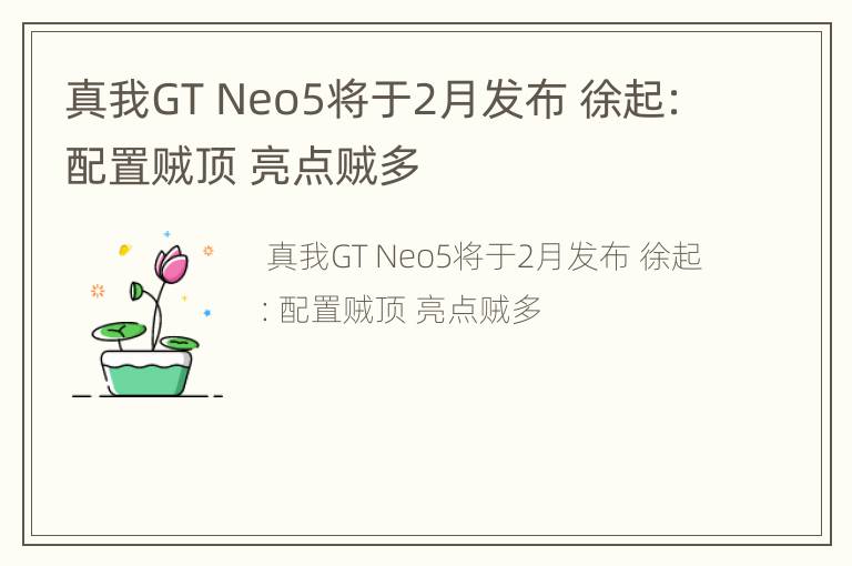 真我GT Neo5将于2月发布 徐起：配置贼顶 亮点贼多