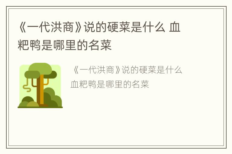 《一代洪商》说的硬菜是什么 血粑鸭是哪里的名菜