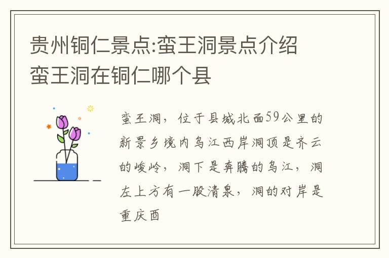 贵州铜仁景点:蛮王洞景点介绍 蛮王洞在铜仁哪个县