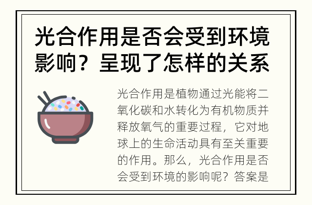 光合作用是否会受到环境影响？呈现了怎样的关系呢？ 光合作用与环境的关系