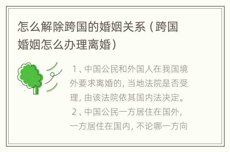 怎么解除跨国的婚姻关系（跨国婚姻怎么办理离婚）