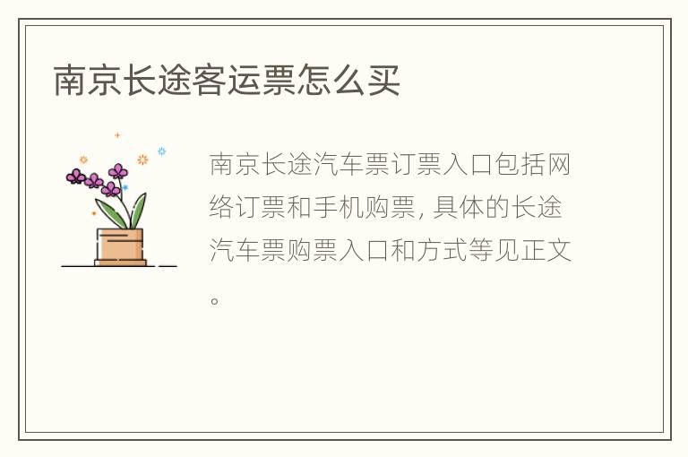 南京长途客运票怎么买
