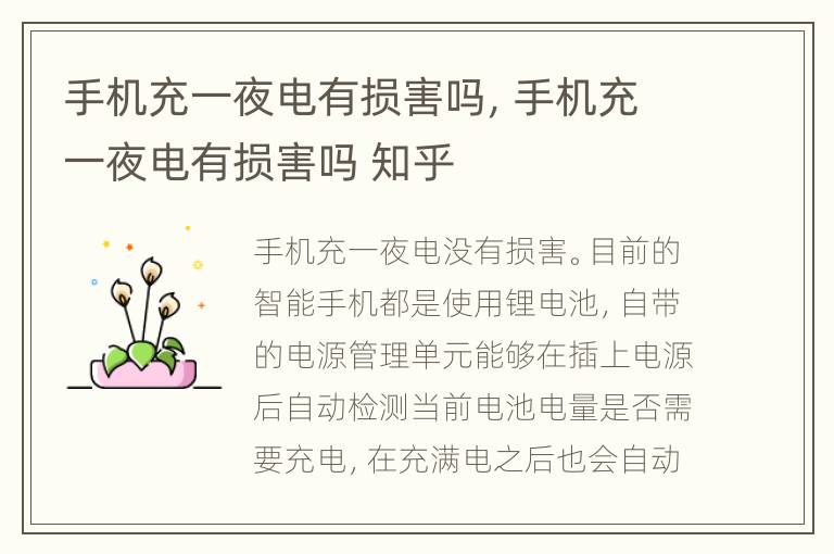 手机充一夜电有损害吗，手机充一夜电有损害吗 知乎