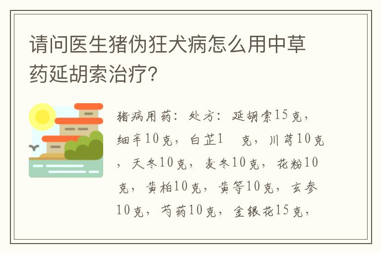 请问医生猪伪狂犬病怎么用中草药延胡索治疗？