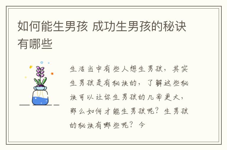如何能生男孩 成功生男孩的秘诀有哪些