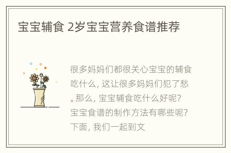 宝宝辅食 2岁宝宝营养食谱推荐