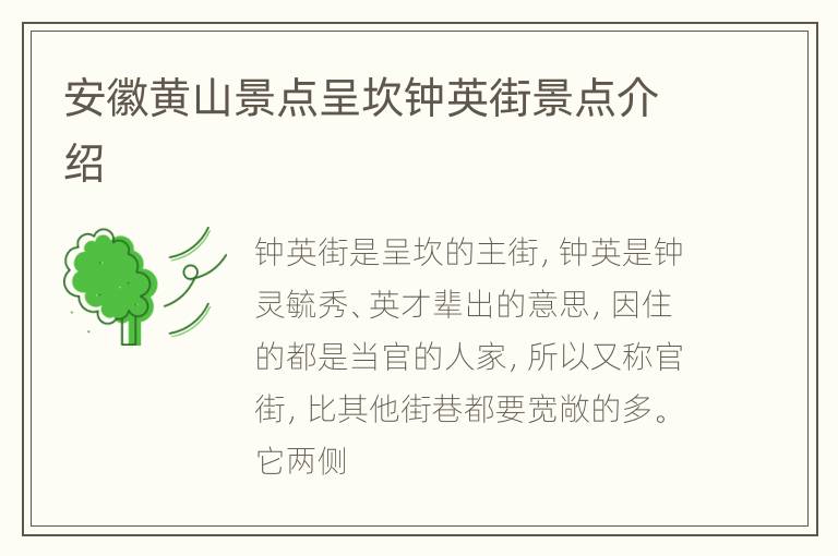 安徽黄山景点呈坎钟英街景点介绍
