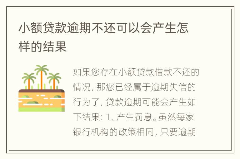 小额贷款逾期不还可以会产生怎样的结果
