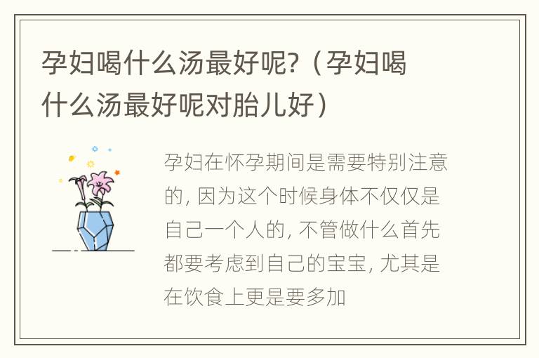 孕妇喝什么汤最好呢？（孕妇喝什么汤最好呢对胎儿好）