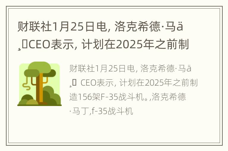 财联社1月25日电，洛克希德·马丁CEO表示，计划在2025年之前制造156架F-35战斗机。