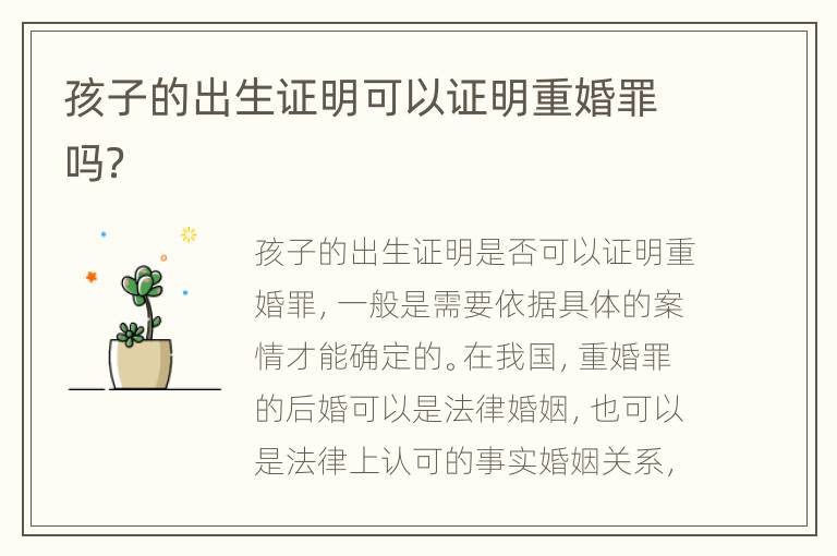孩子的出生证明可以证明重婚罪吗？