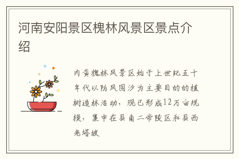 河南安阳景区槐林风景区景点介绍