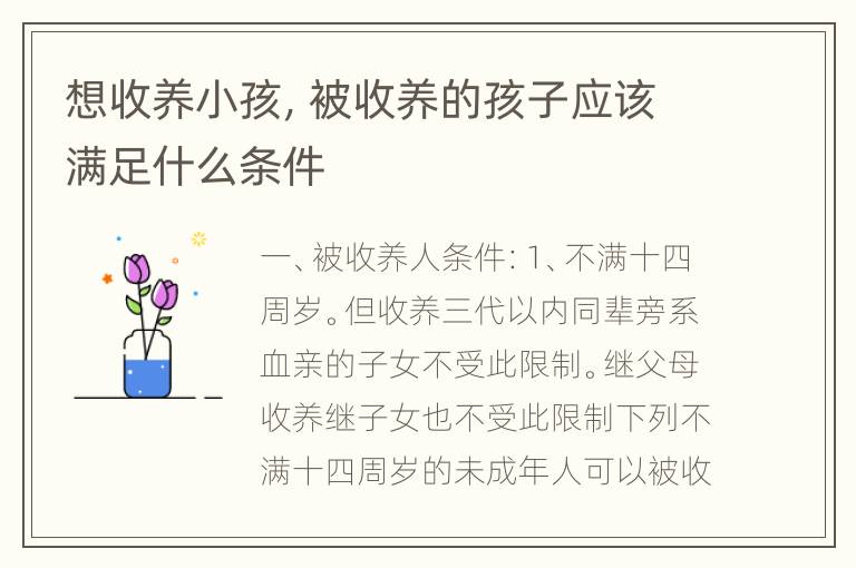 想收养小孩，被收养的孩子应该满足什么条件