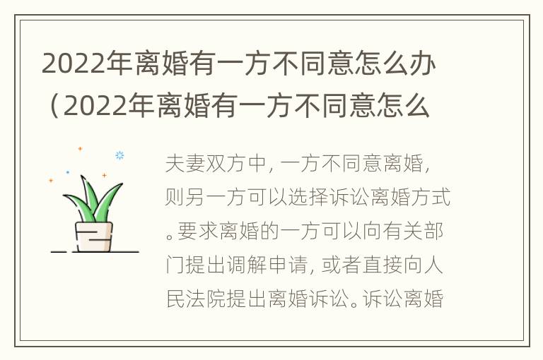 2022年离婚有一方不同意怎么办（2022年离婚有一方不同意怎么办理）
