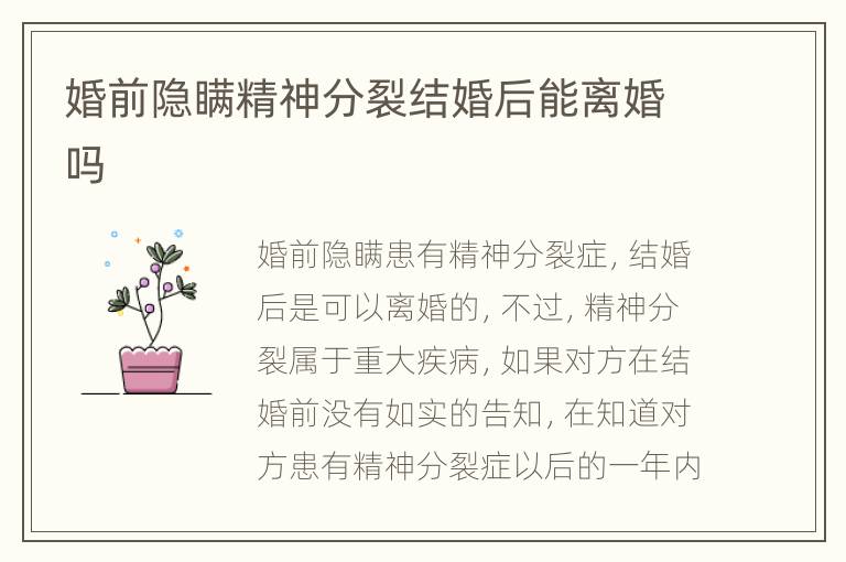 婚前隐瞒精神分裂结婚后能离婚吗