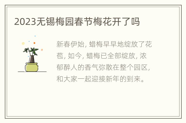 2023无锡梅园春节梅花开了吗