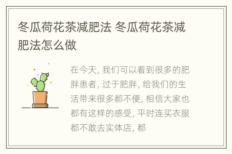 冬瓜荷花茶减肥法 冬瓜荷花茶减肥法怎么做
