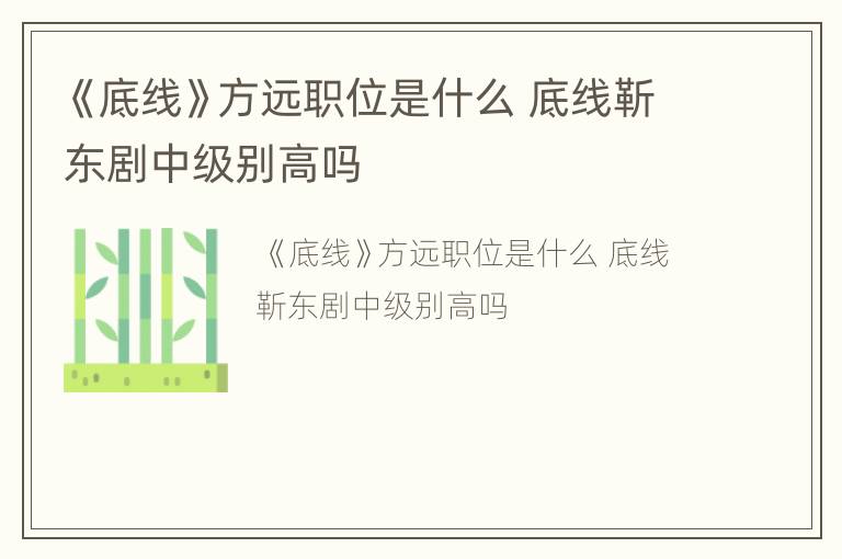 《底线》方远职位是什么 底线靳东剧中级别高吗