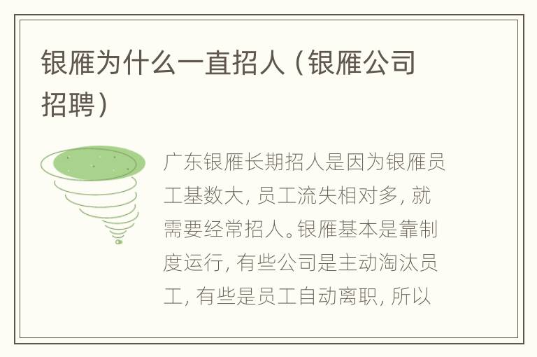 银雁为什么一直招人（银雁公司招聘）