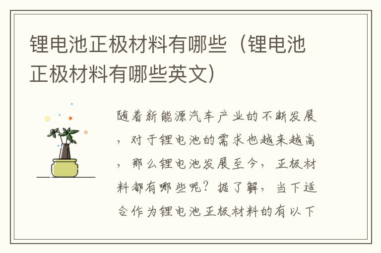 锂电池正极材料有哪些（锂电池正极材料有哪些英文）