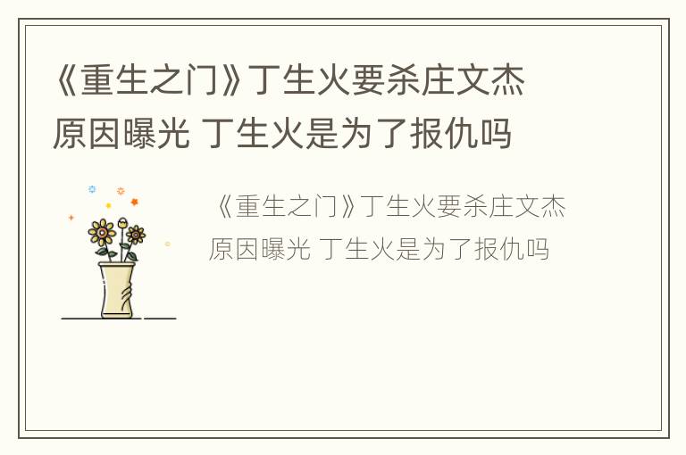 《重生之门》丁生火要杀庄文杰原因曝光 丁生火是为了报仇吗