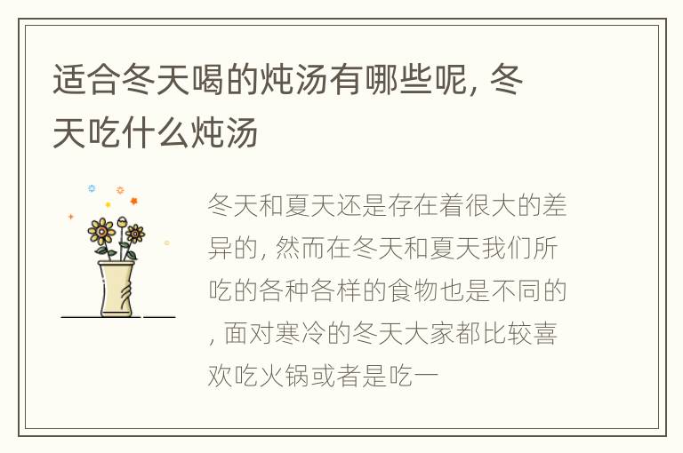 适合冬天喝的炖汤有哪些呢，冬天吃什么炖汤