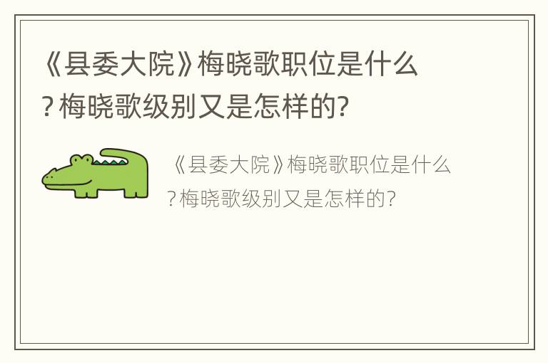 《县委大院》梅晓歌职位是什么？梅晓歌级别又是怎样的？
