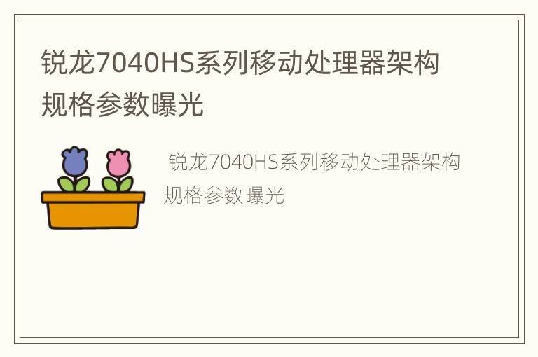 锐龙7040HS系列移动处理器架构规格参数曝光
