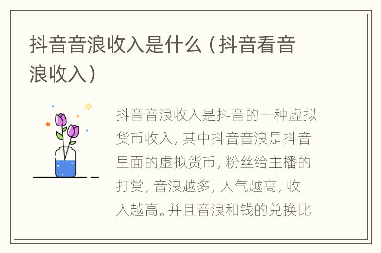 抖音音浪收入是什么（抖音看音浪收入）