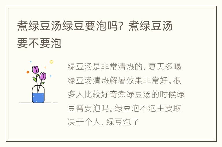 煮绿豆汤绿豆要泡吗？ 煮绿豆汤要不要泡