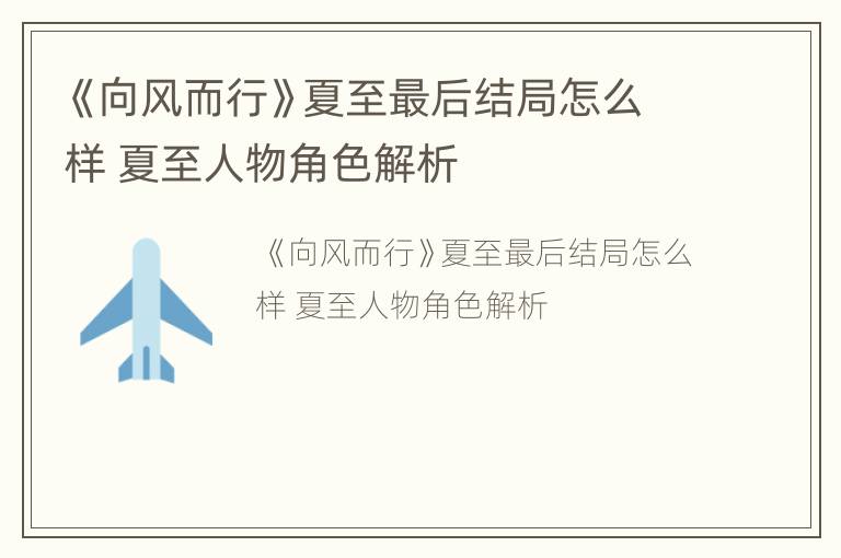 《向风而行》夏至最后结局怎么样 夏至人物角色解析