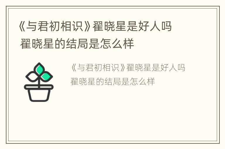 《与君初相识》翟晓星是好人吗 翟晓星的结局是怎么样
