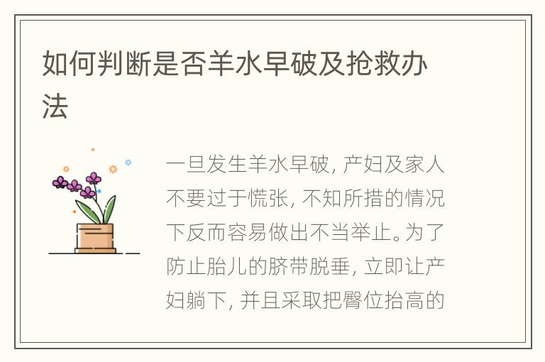 如何判断是否羊水早破及抢救办法