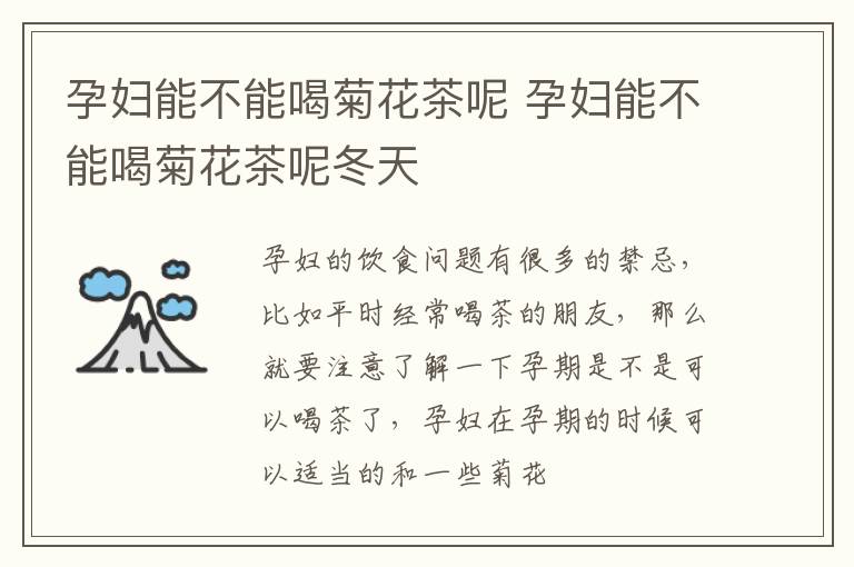 孕妇能不能喝菊花茶呢 孕妇能不能喝菊花茶呢冬天